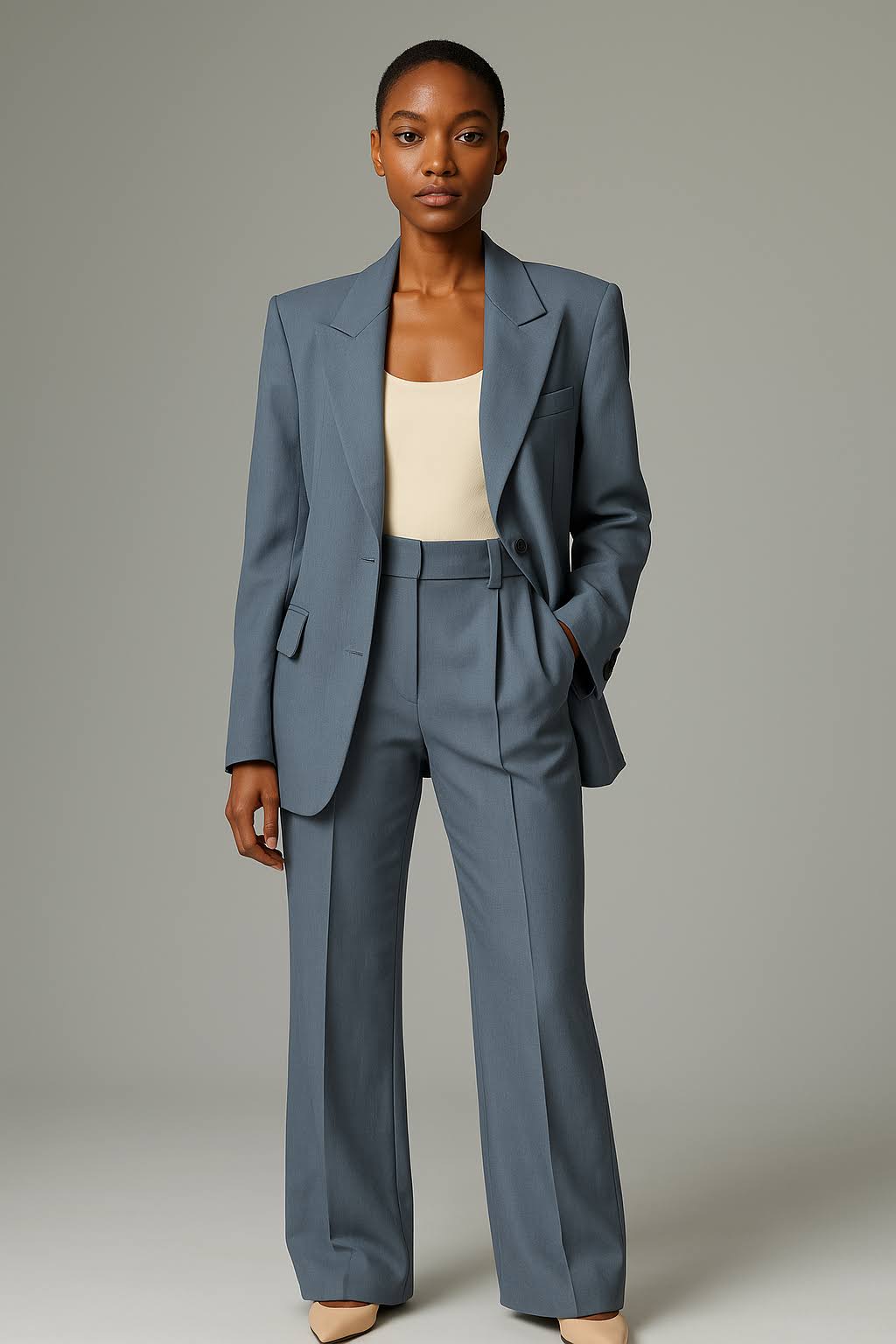 Women's tailored blazer and trouser suit set in a classic structured silhouette