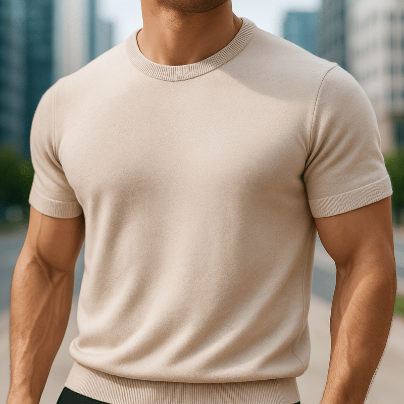 Short sleeve knitted shirt with crew neckline