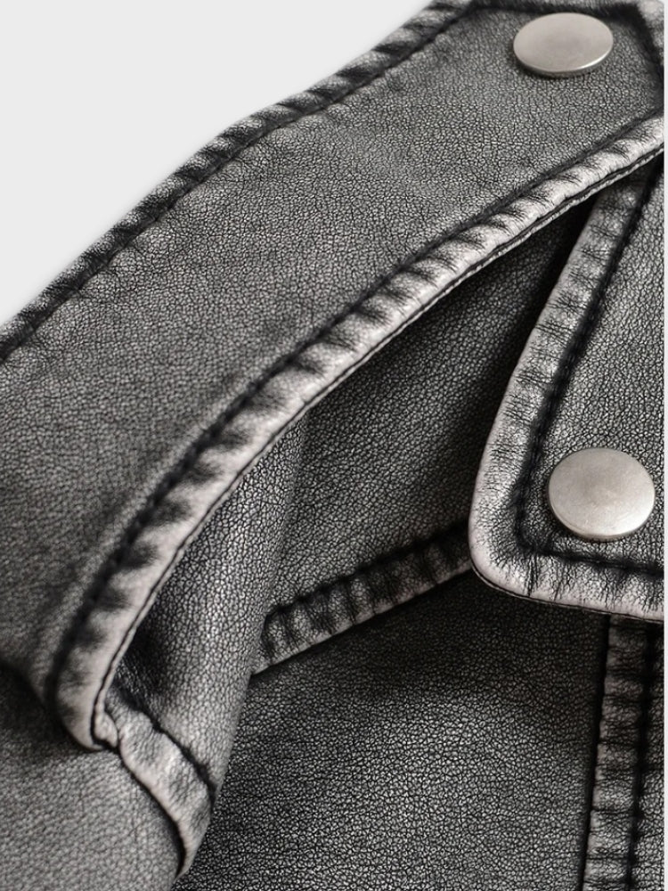 Cropped biker jacket with belted hem