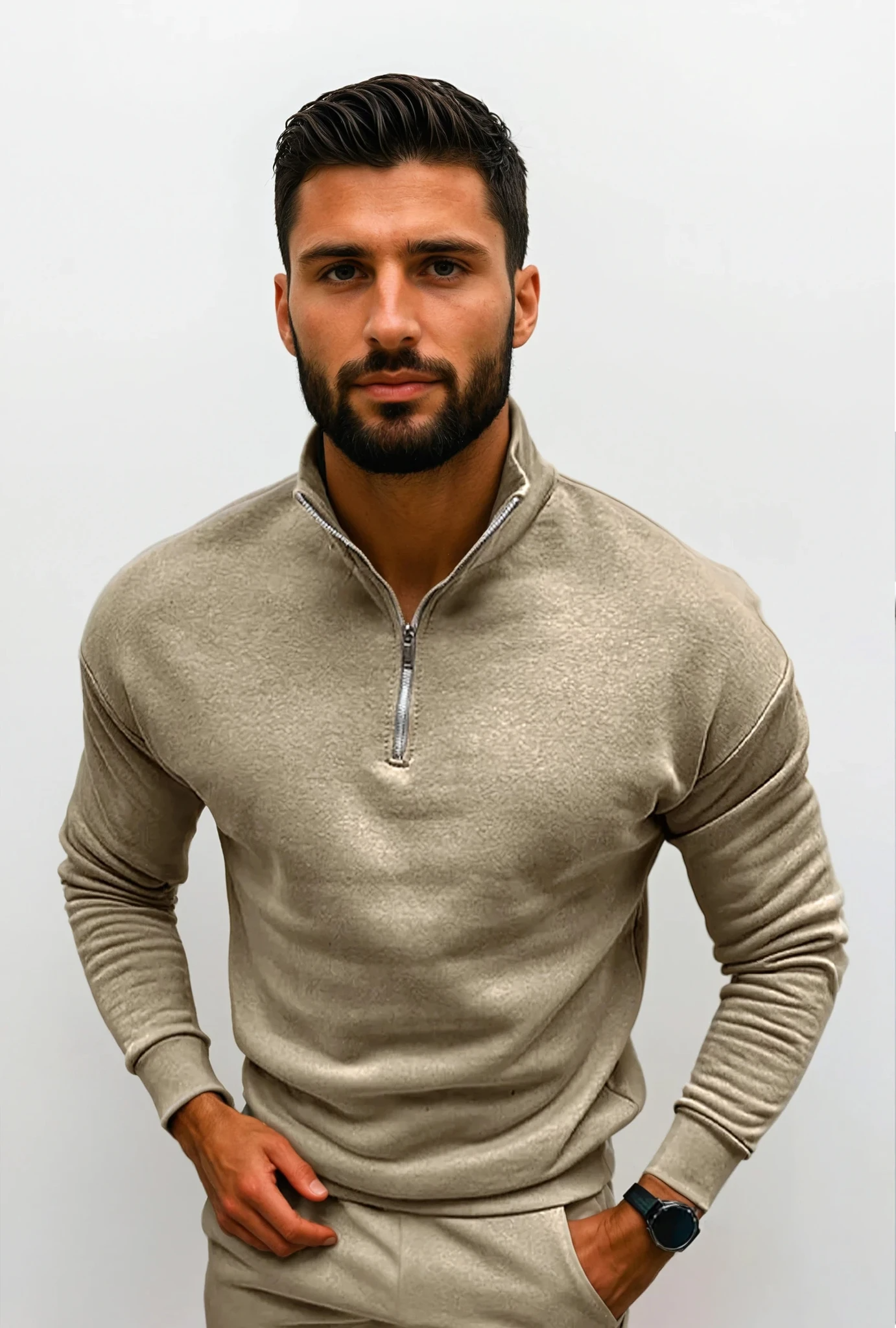 Men's regular-fit knitted half-zip sweater with stand-up collar