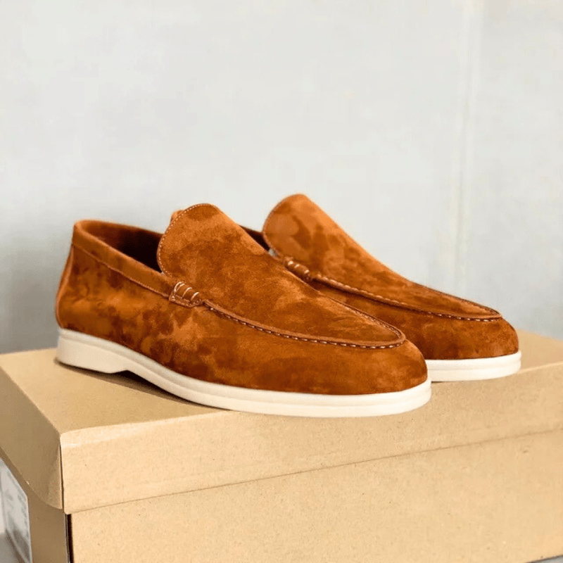 Men's suede loafers color variant flat lay showing available color range
