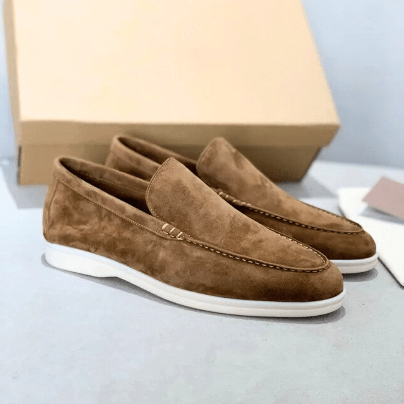 Vailoira men's suede loafers – side profile view showing slip-on silhouette and suede upper