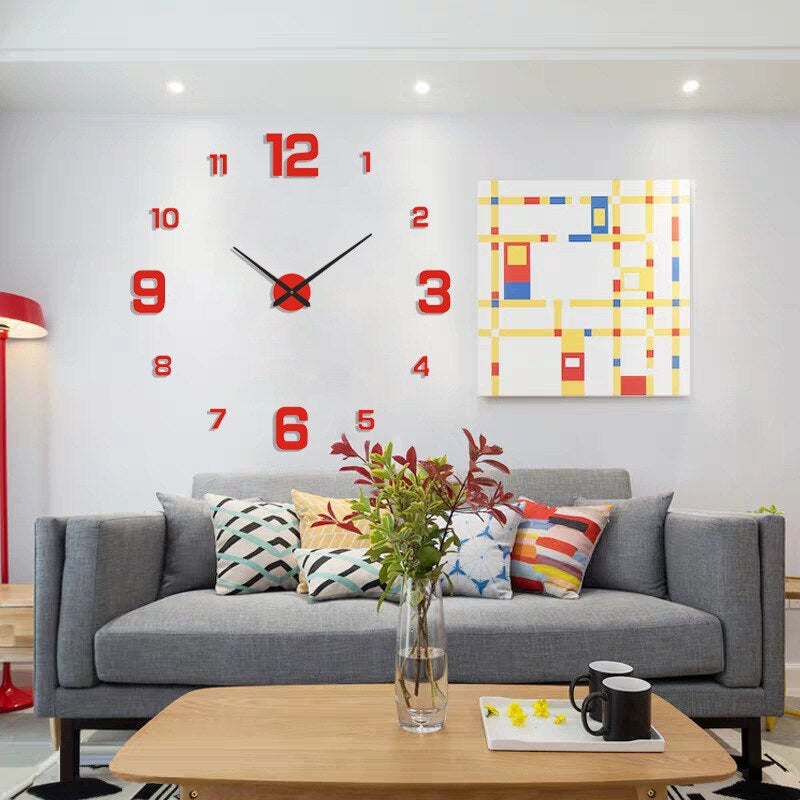 Minimalist wall clock in a dining room setting showing full face and number layout