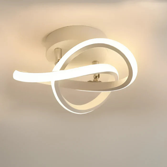 Wave off-white modern LED ceiling light with curved geometric design