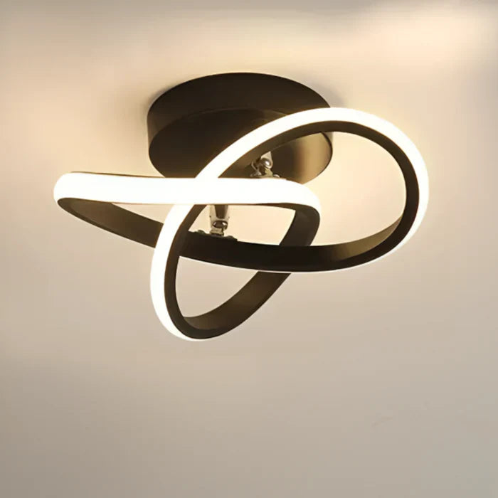 Rectangle white modern LED ceiling light with double ring design, ambient glow