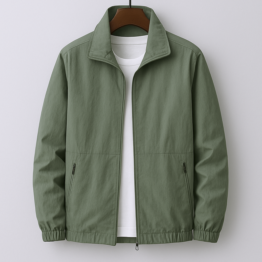 Men's regular fit lightweight jacket with stand-up collar and long sleeves