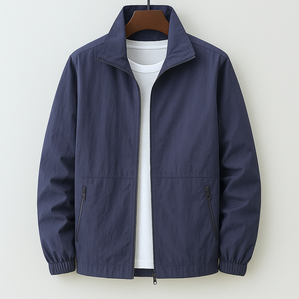 Men's zip-up lightweight jacket with elastic cuffs and side zip pockets