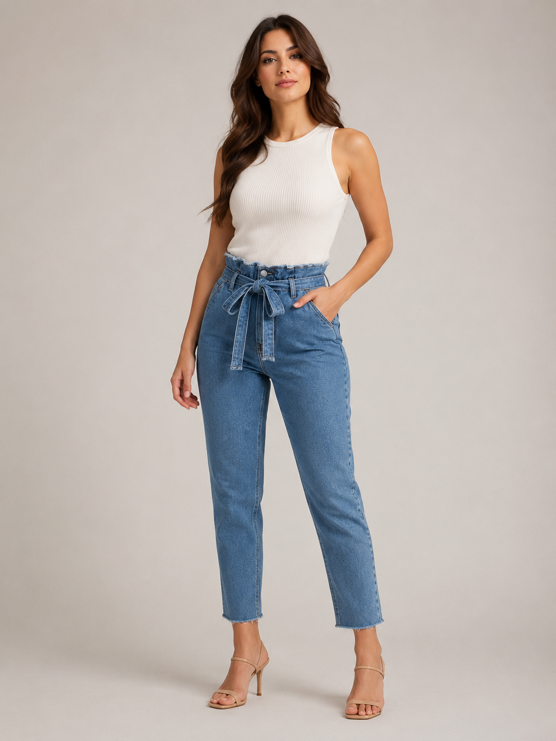 Women's high waist skinny jeans in vintage blue wash full length