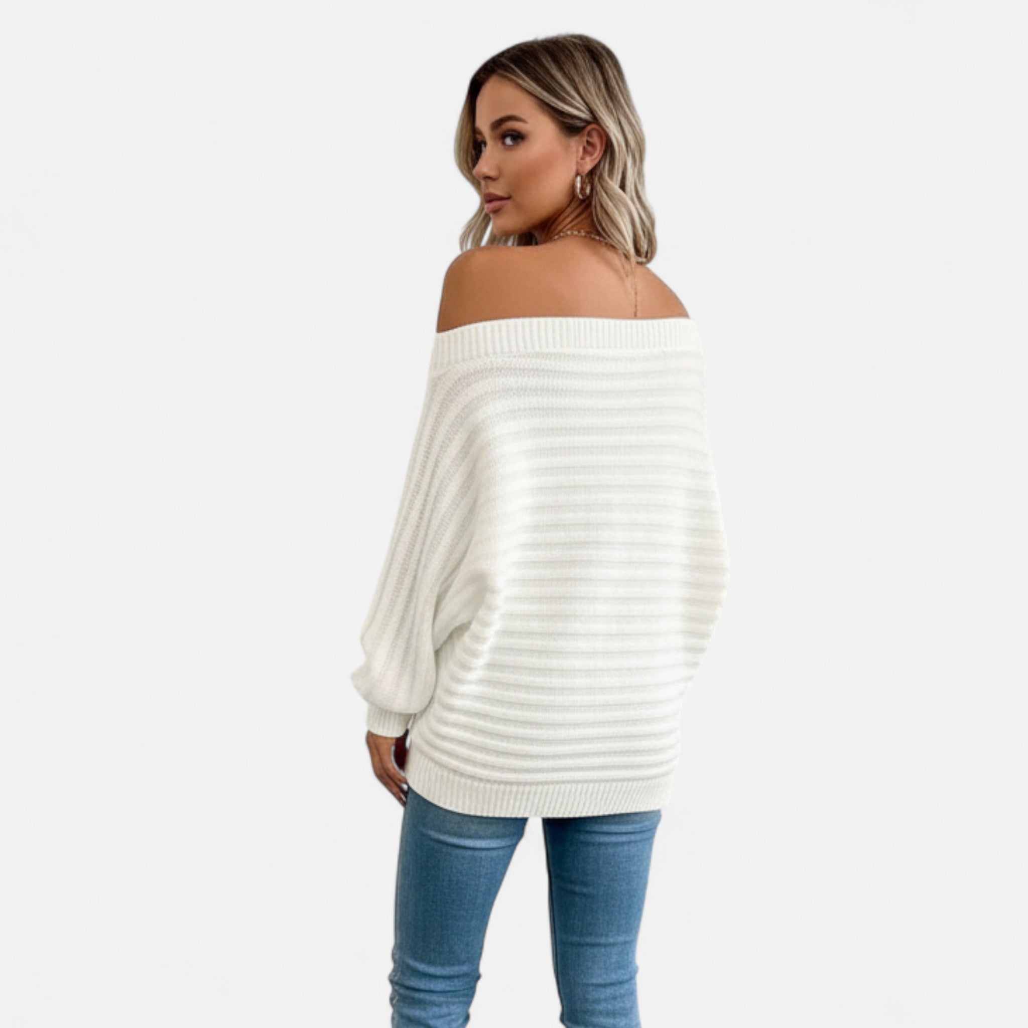 Women's Ribbed Off-Shoulder Sweater Kvinnors tröjor