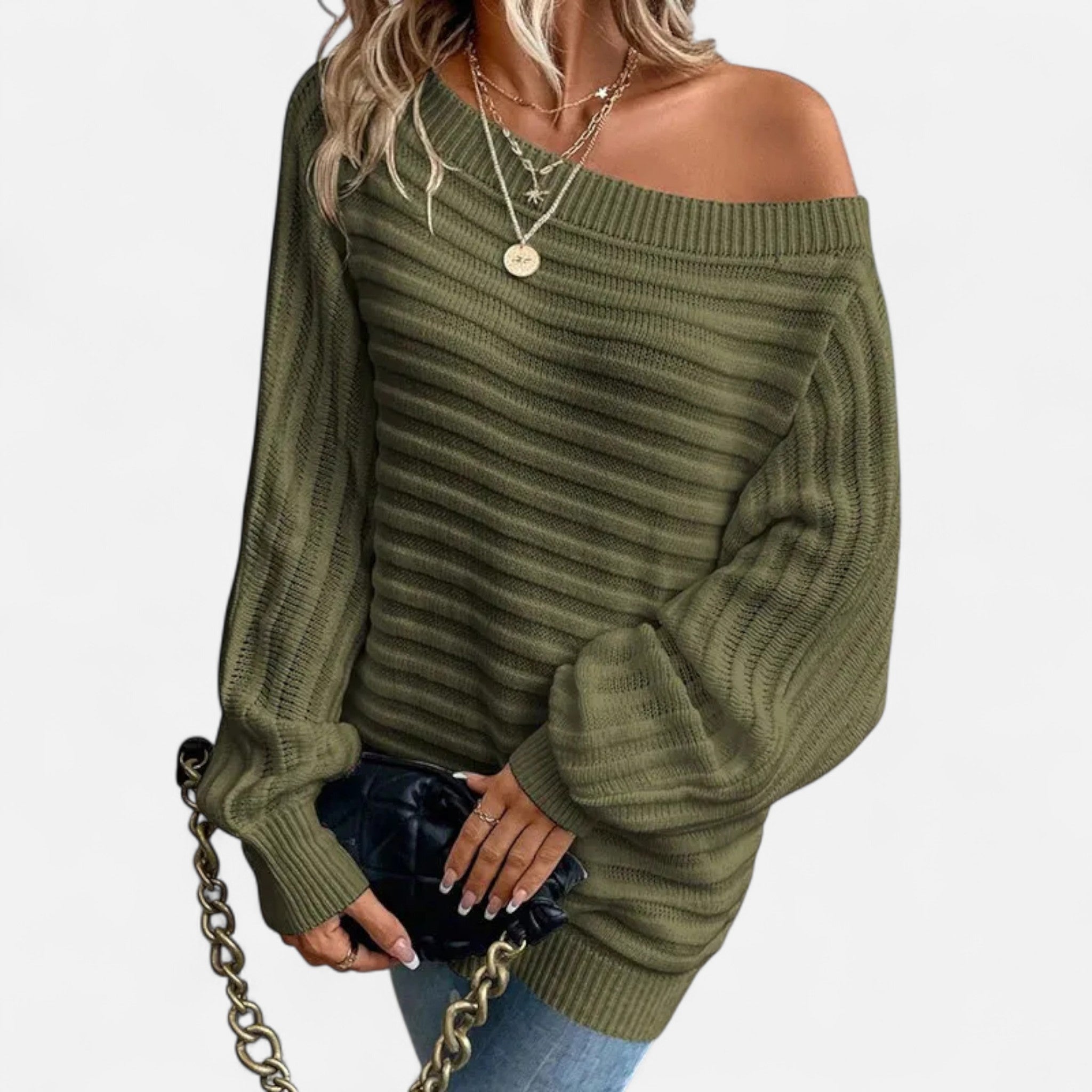 Women's Ribbed Off-Shoulder Sweater Kvinnors tröjor