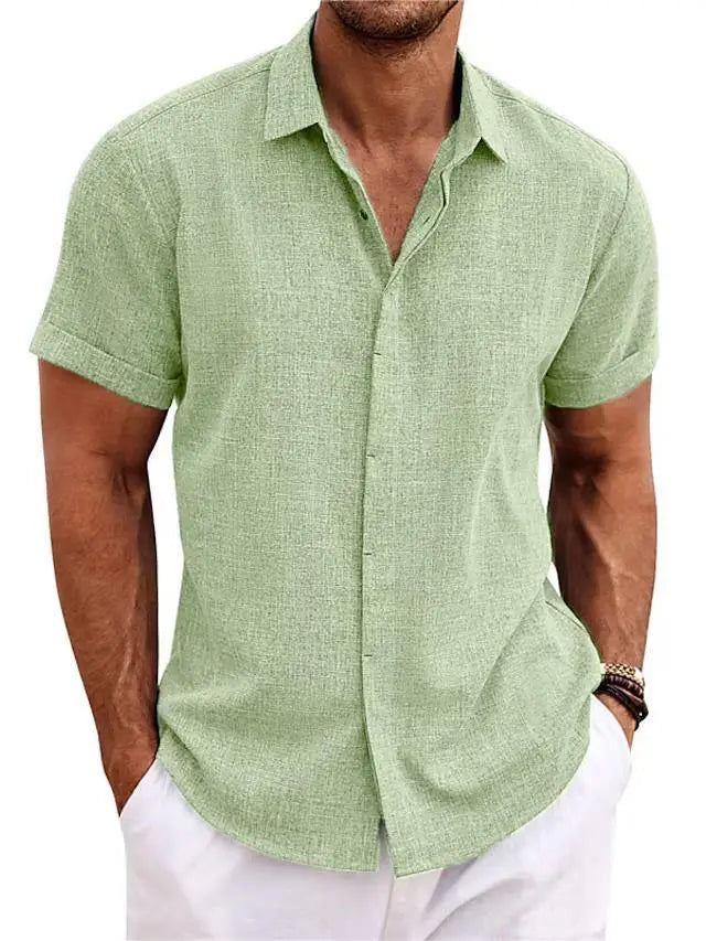 Men's casual long-sleeve shirt with partial button placket, textured fabric, and straight silhouette