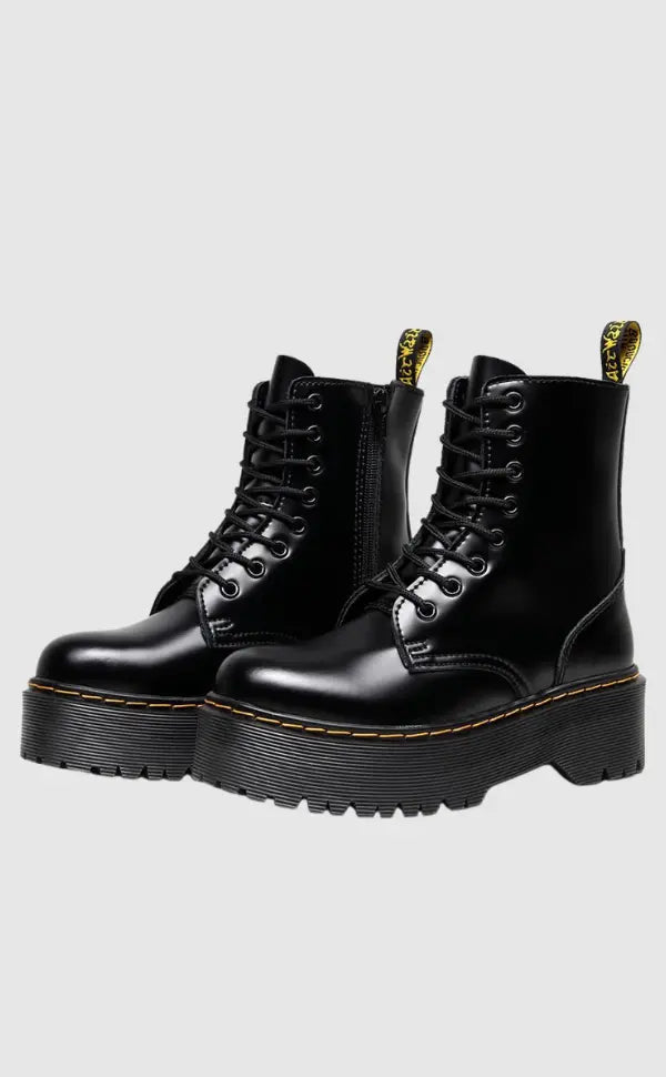 Women's faux leather ankle boots with side zipper and lace-up front closure