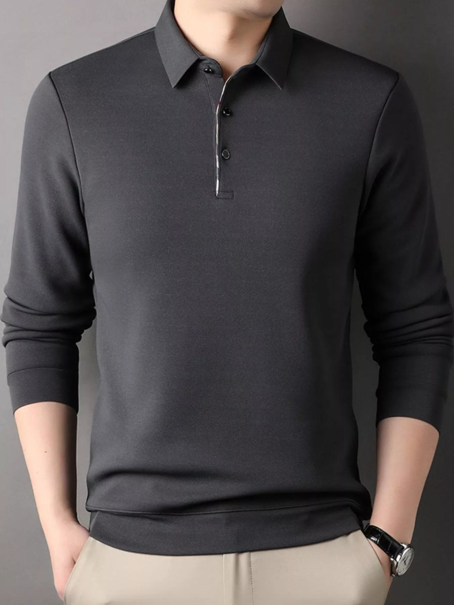 Men's long-sleeve polo shirt in stretch fabric with a clean minimalist finish