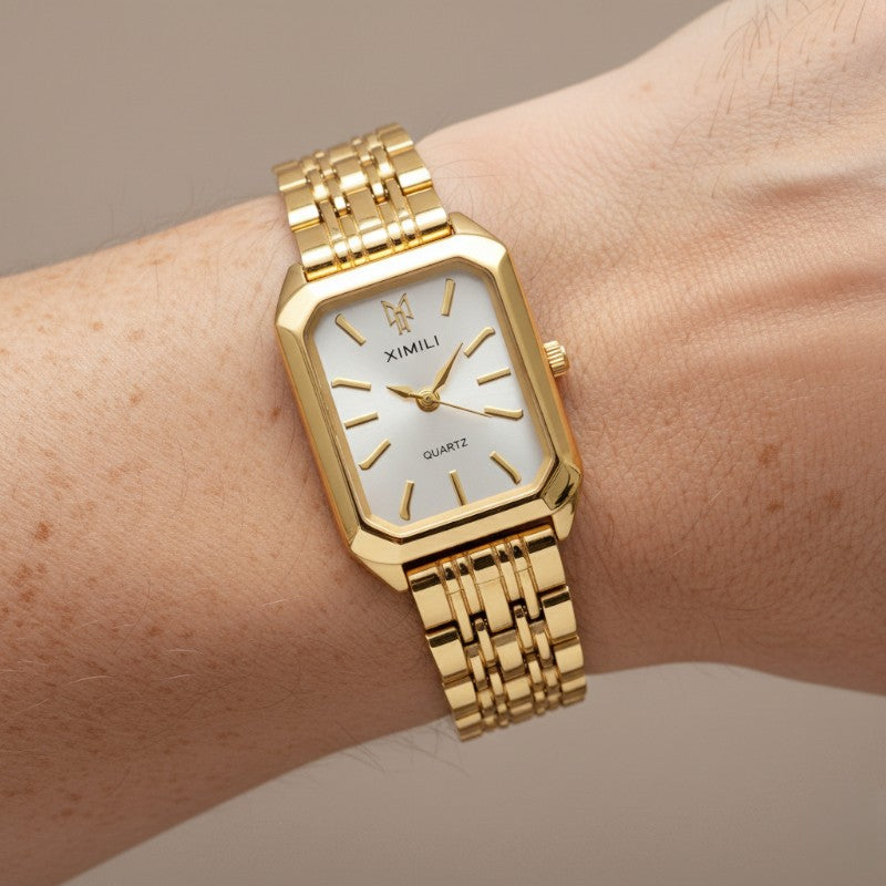 Quartz analogue watch with rectangular case
