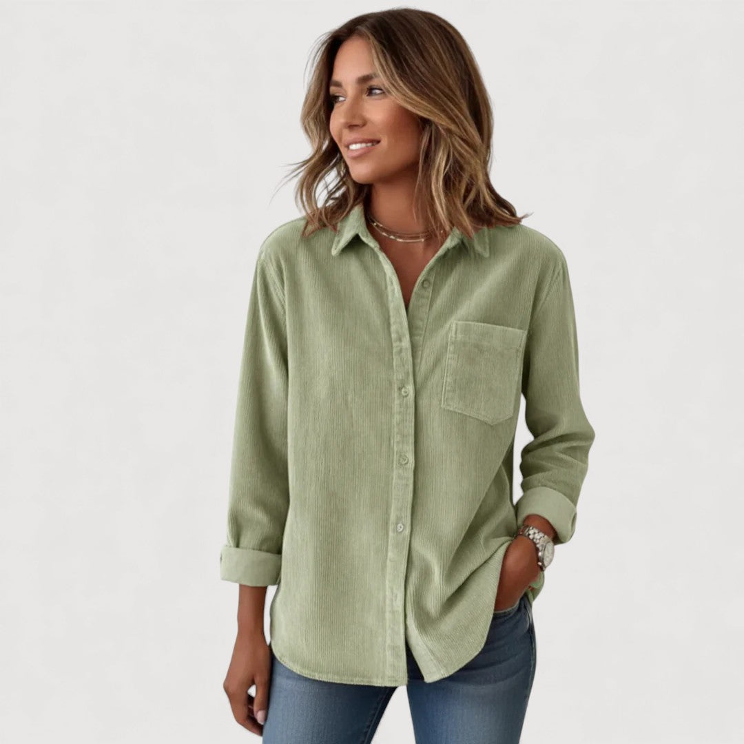 Women's everyday shirt with a relaxed fit, long sleeves, and button-front design