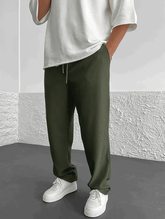 Corduroy trousers relaxed fit for men — color and fabric swatch detail