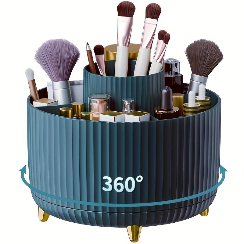 Freestanding ABS makeup organizer with raised feet and divided compartments