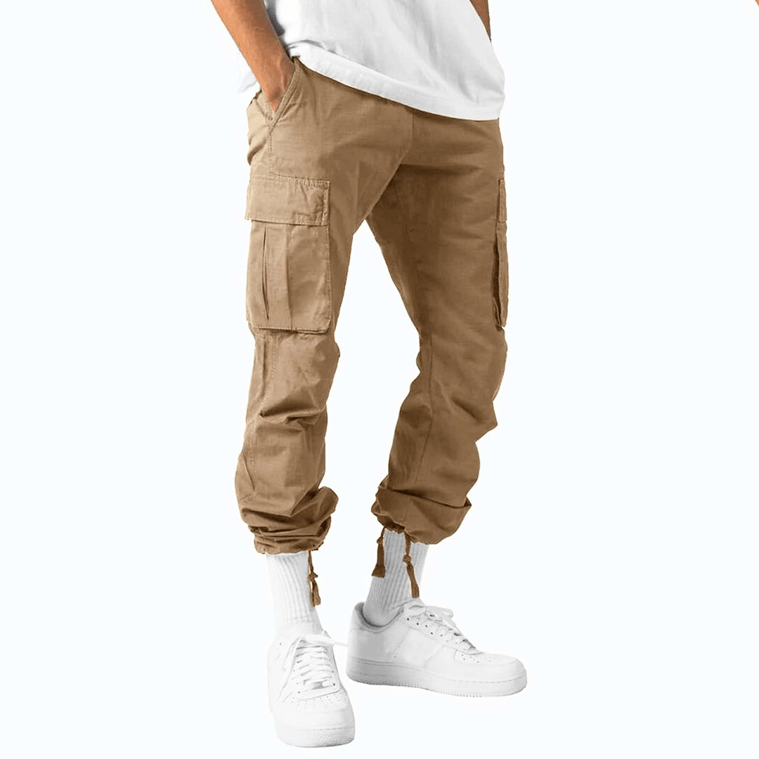 Men's cargo trousers in red – full length relaxed fit with cargo pockets
