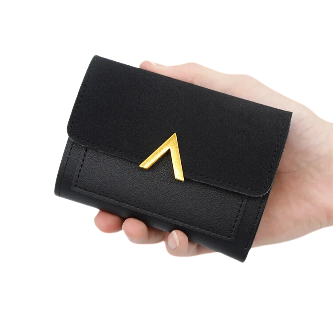 Women's compact faux leather wallet with snap button closure and card slots