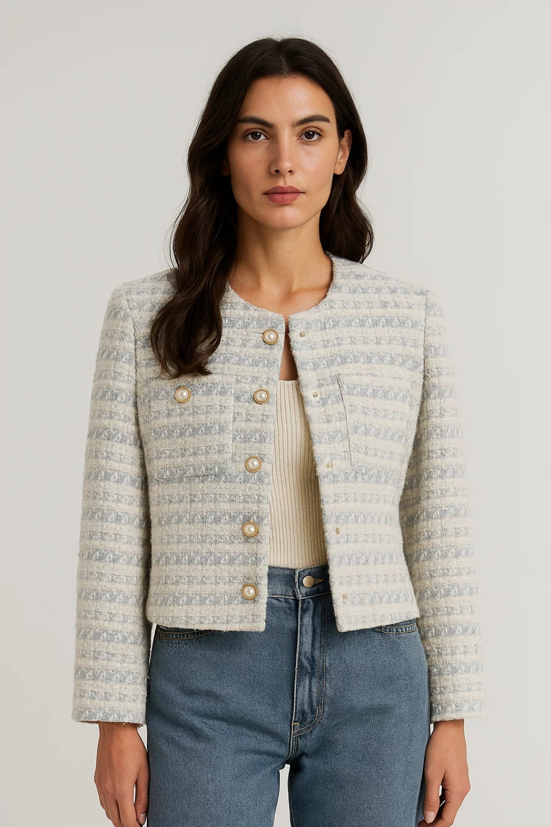 Women's Tweed Button-Up Cardigan Jacket