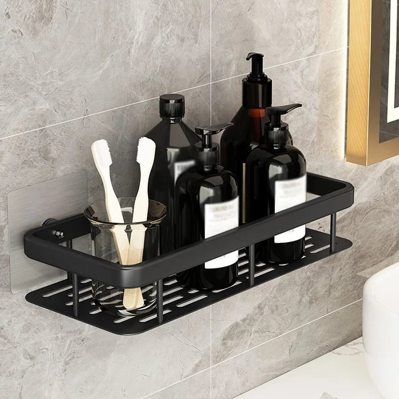 Aluminum self-adhesive bathroom shelf installed without drilling