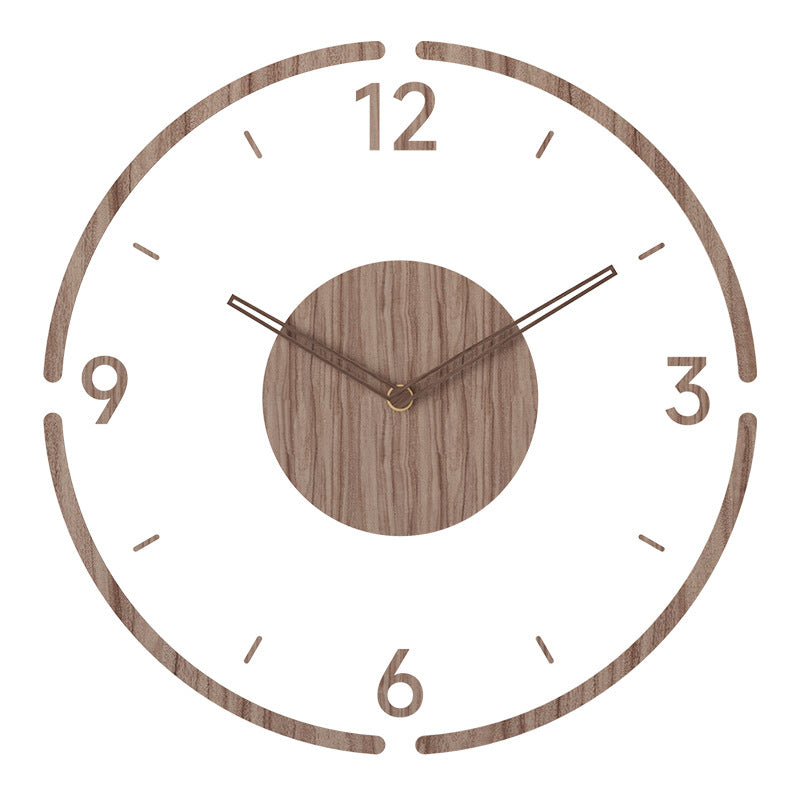 Wooden minimalist wall clock 30cm, frameless quartz clock for living room decor
