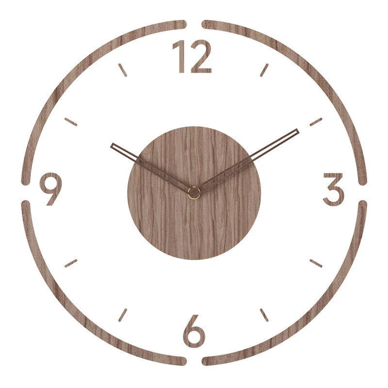 Minimalist wall clock in wood, open dial design, Scandinavian interior style