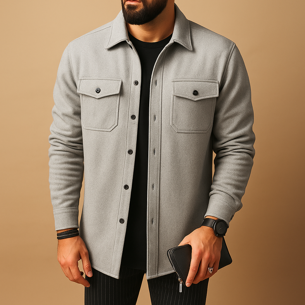Men's button-up overshirt in a regular fit, displayed as a standalone front-facing product shot