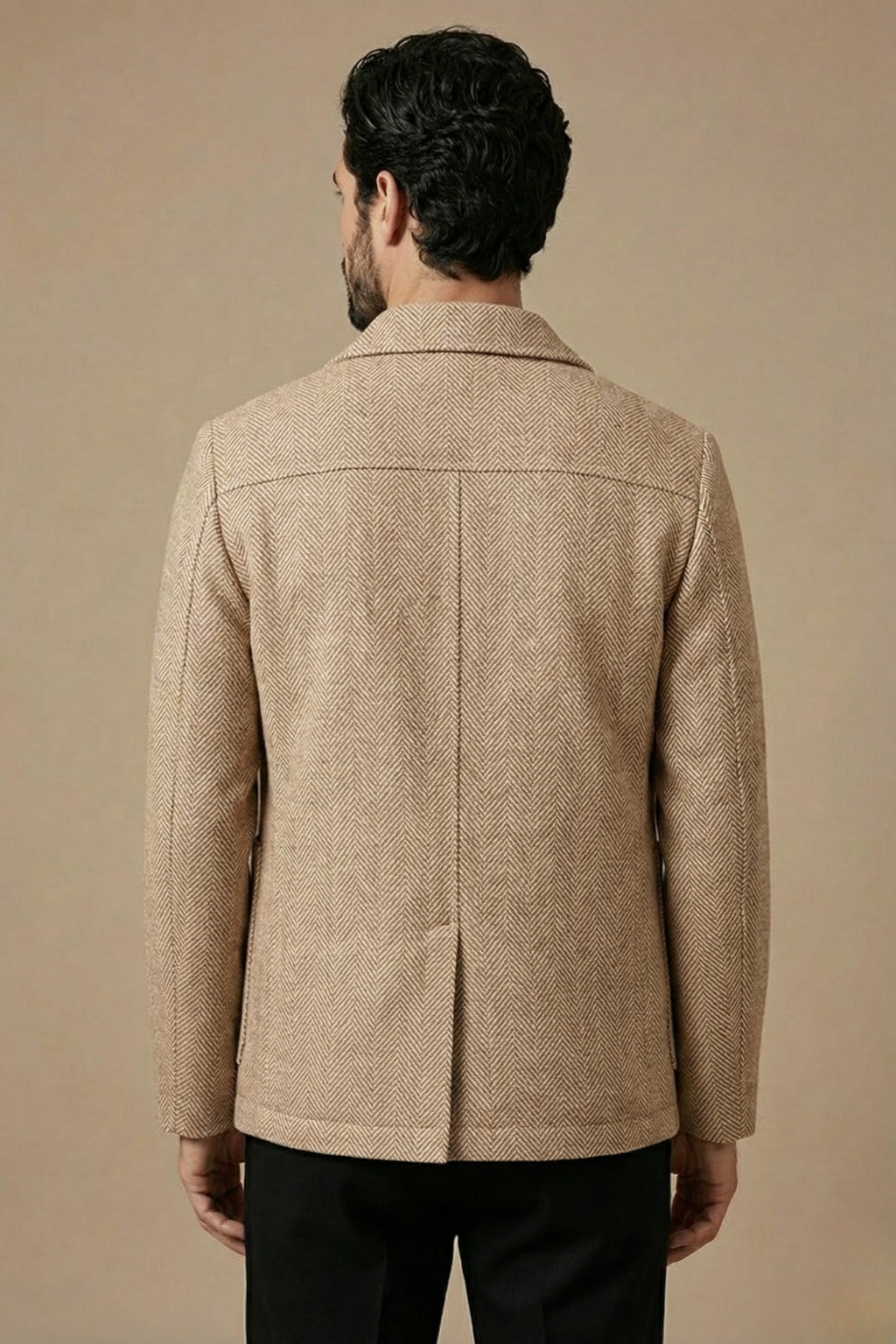 Men's hip-length textured jacket with button-front closure