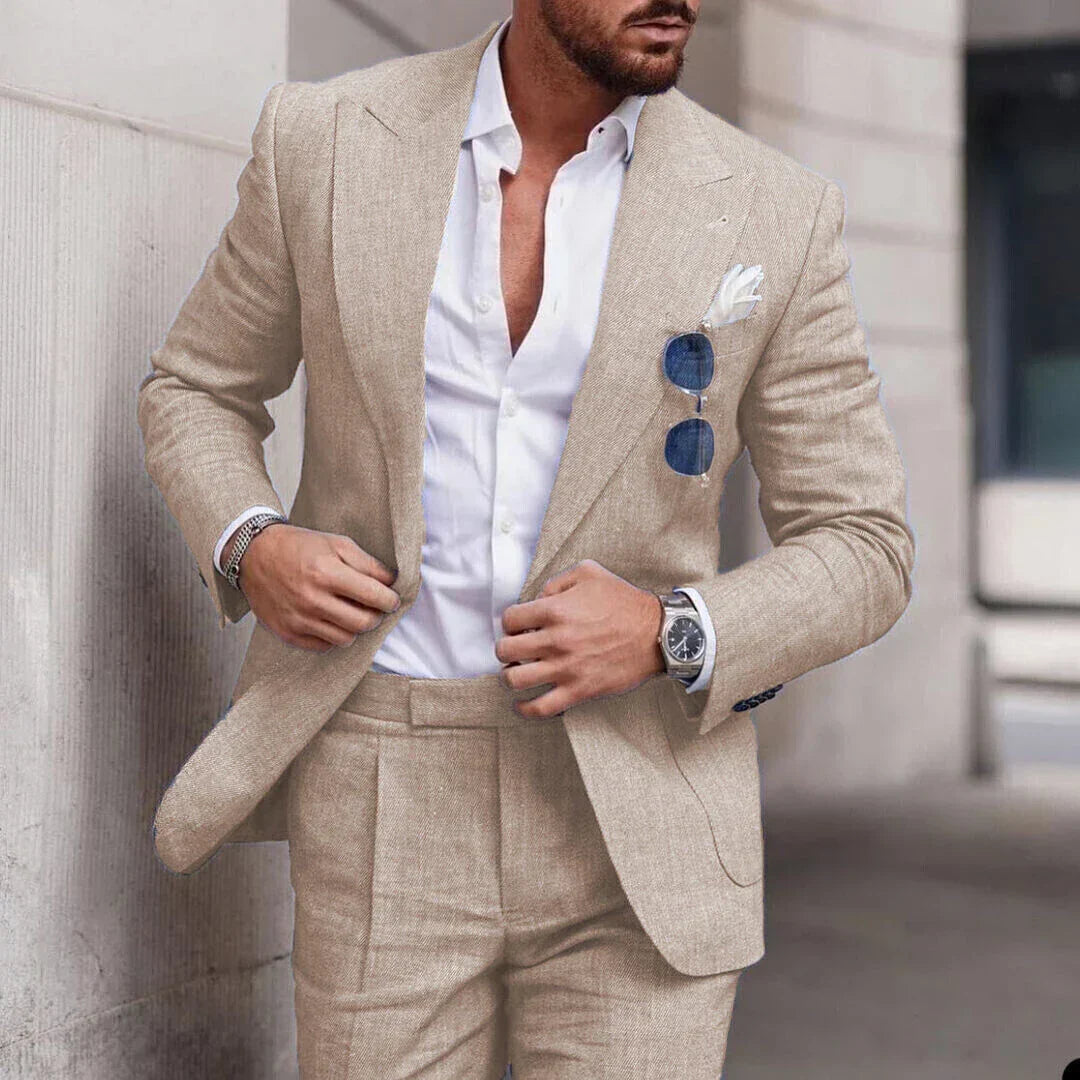 Men's nylon blend blazer with notch lapel and single-breasted button closure, front view
