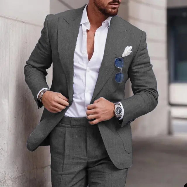 Men's nylon blend blazer on model showing slim tailored fit from chest to hip