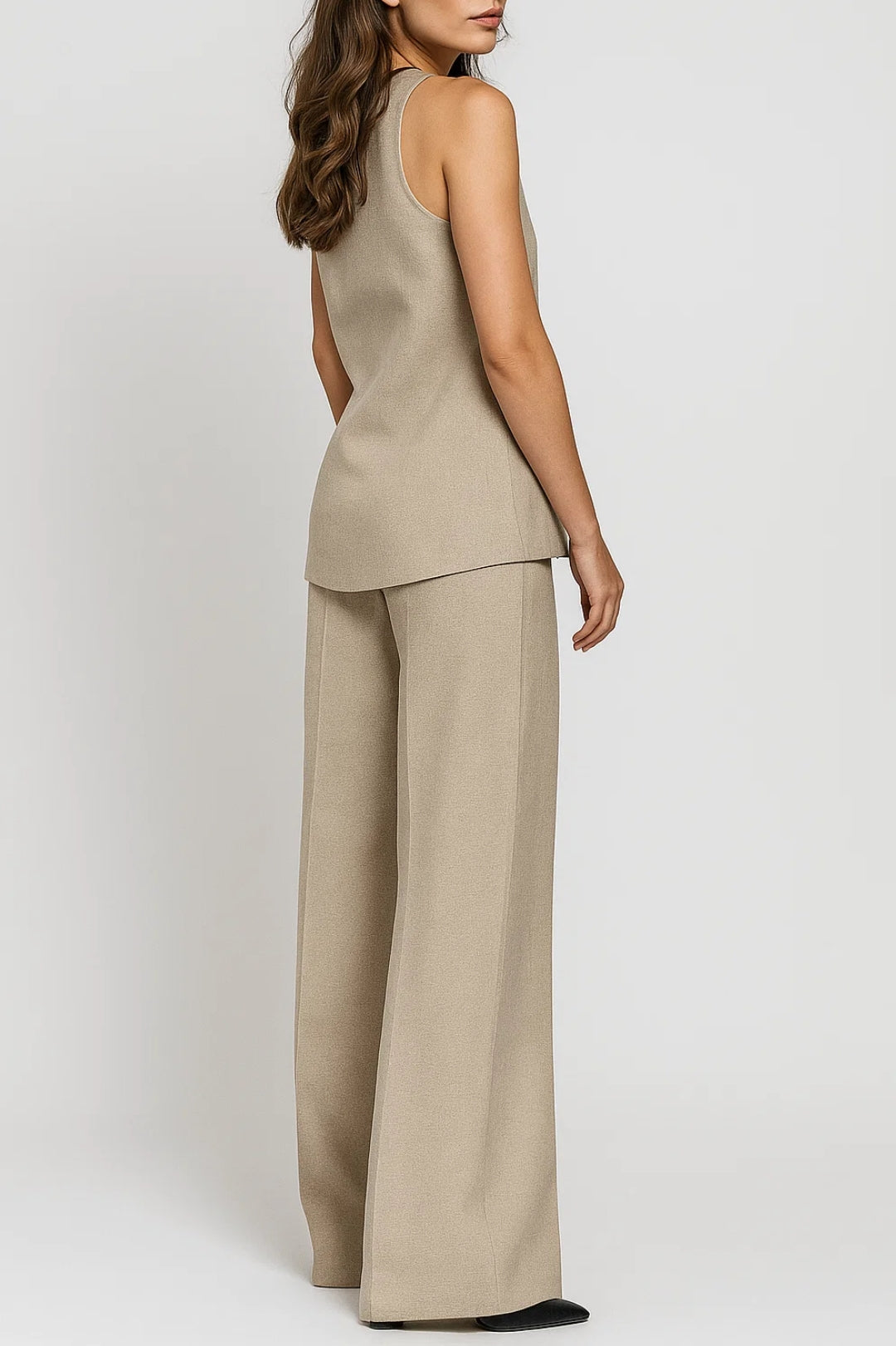 Women's sleeveless V-neck vest and wide-leg trousers two-piece set