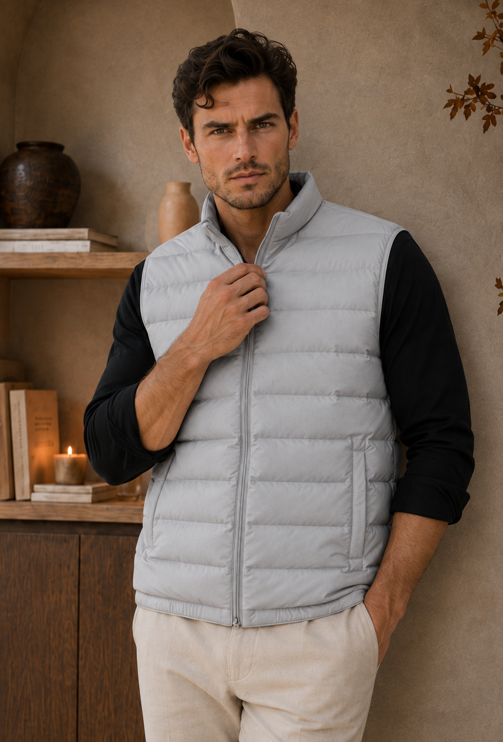 Gray lightweight down puffer vest