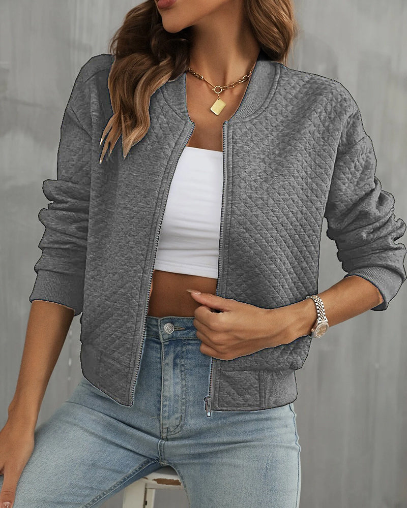 Women's quilted jacket with zipper and rib-knitted cuffs