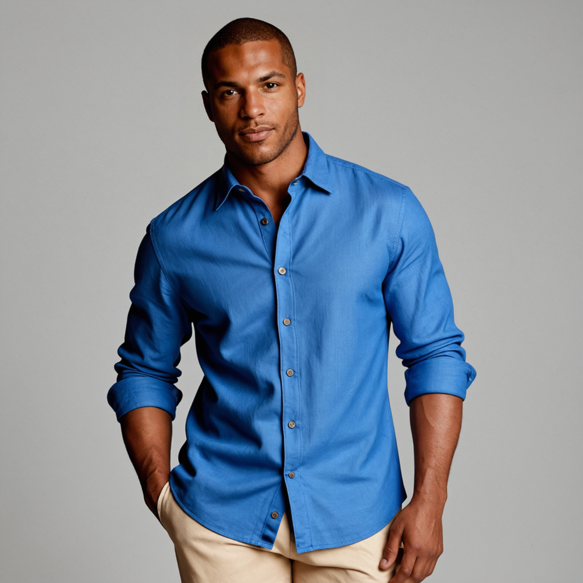 Men's relaxed-fit linen shirt with long sleeves and clean seam construction