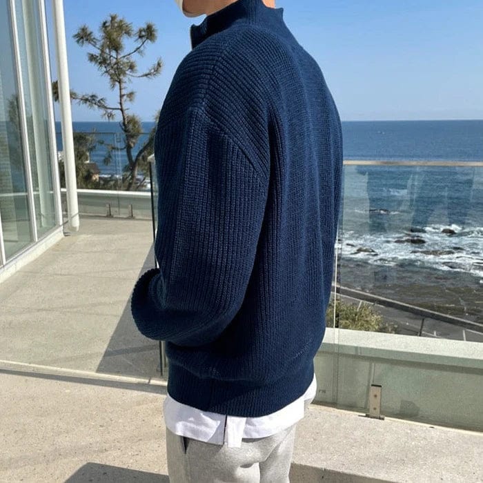 men's half-zip knit sweater in regular fit, ribbed cotton blend, alternate angle