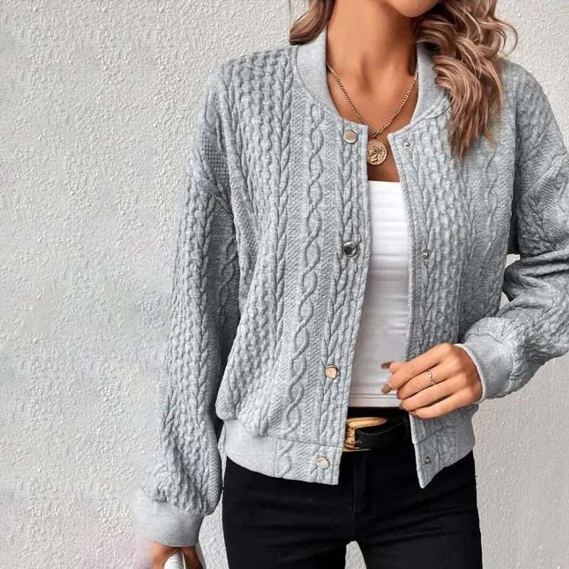 Cable knit cardigan for women with long sleeves and snap button fastening