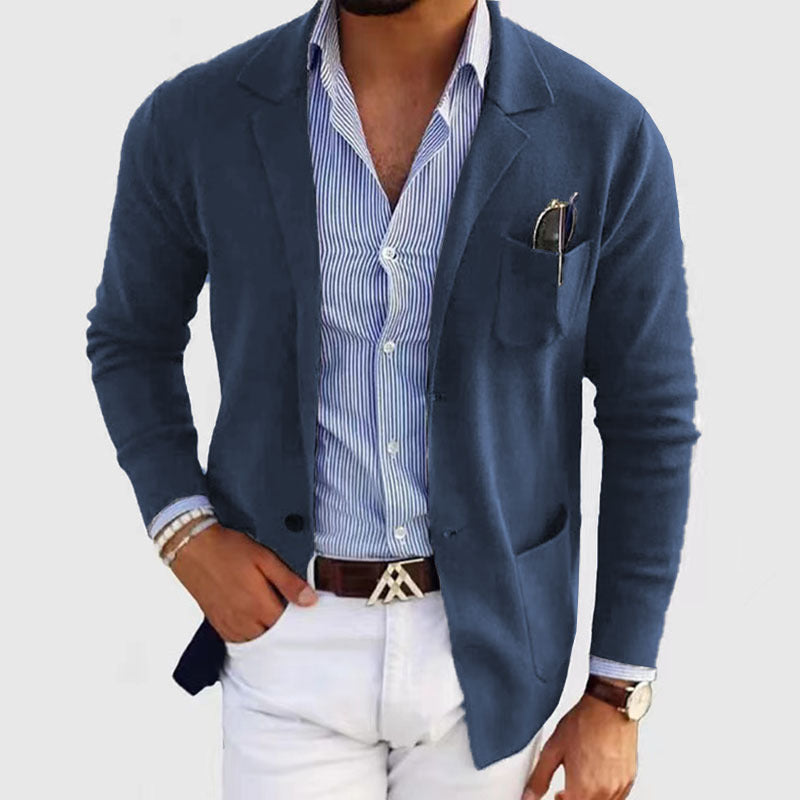 Men's knitted blazer in beige – cotton blend, regular fit, front view