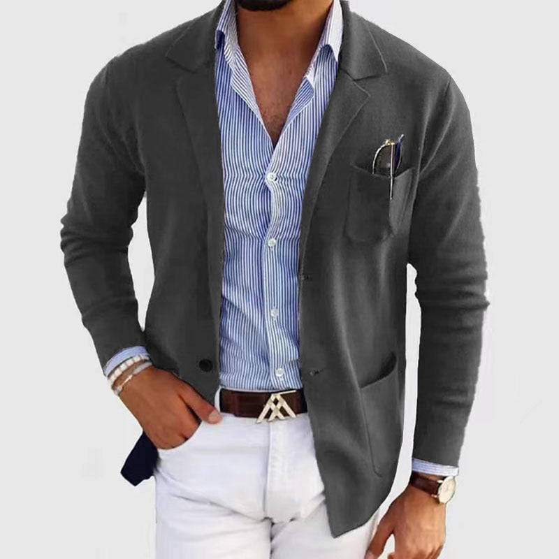 Men's black knitted blazer with button closure and front pockets – regular fit