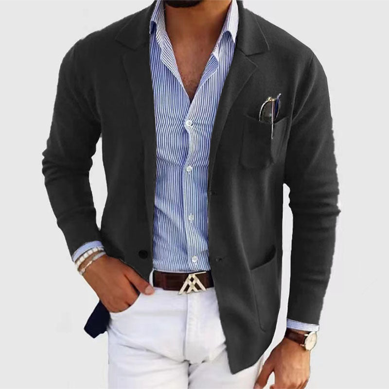 Dark grey knitted blazer for men – 65% cotton 35% polyester, relaxed structured look