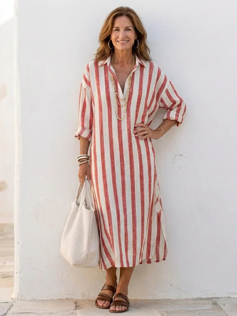 Women's Striped Button-Up Maxi Dress