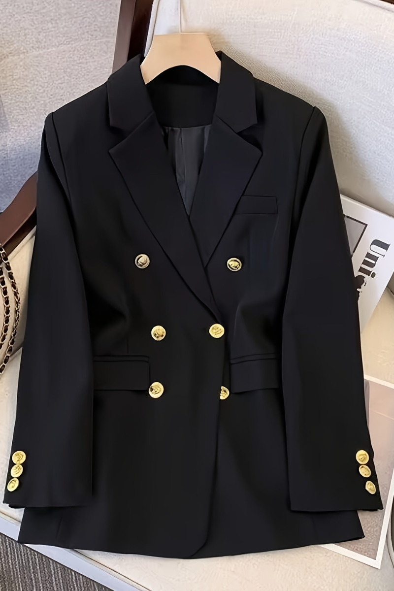 Structured women's blazer with lapel collar, back view showing clean silhouette