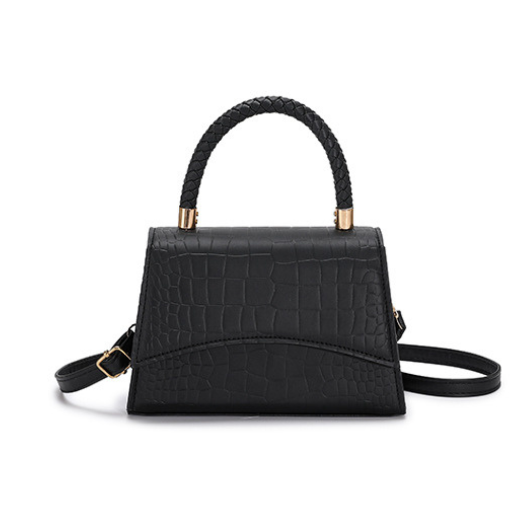 Women's structured croc-embossed faux leather handbag with top handle
