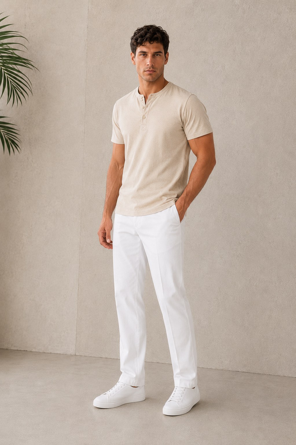 Henley button placket shirt with soft touch fabric