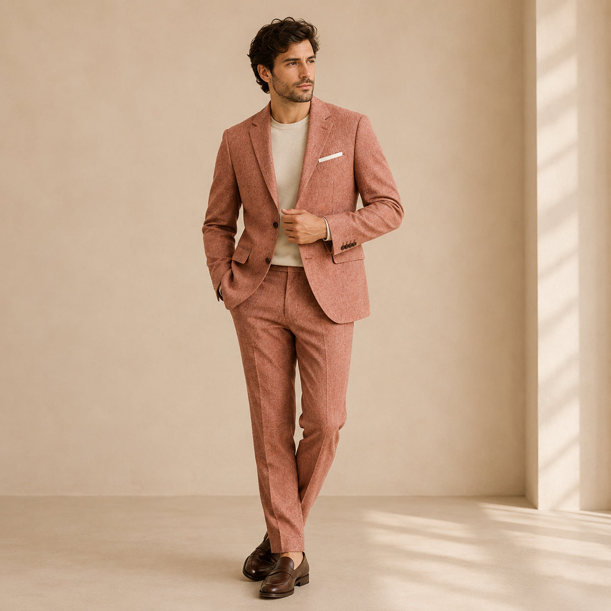 Men's two piece suit with notch lapel blazer