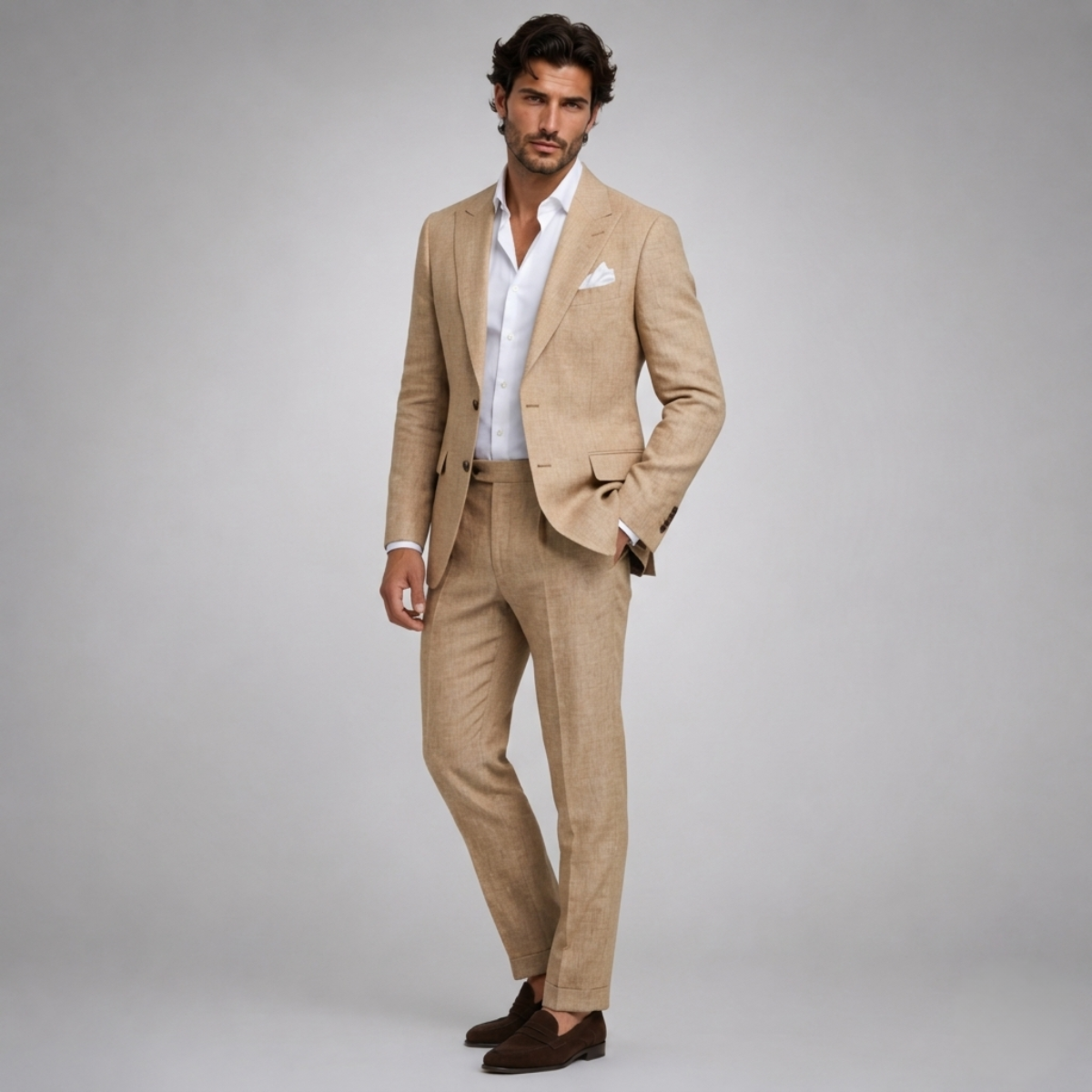 Modern slim fit suit with tailored silhouette