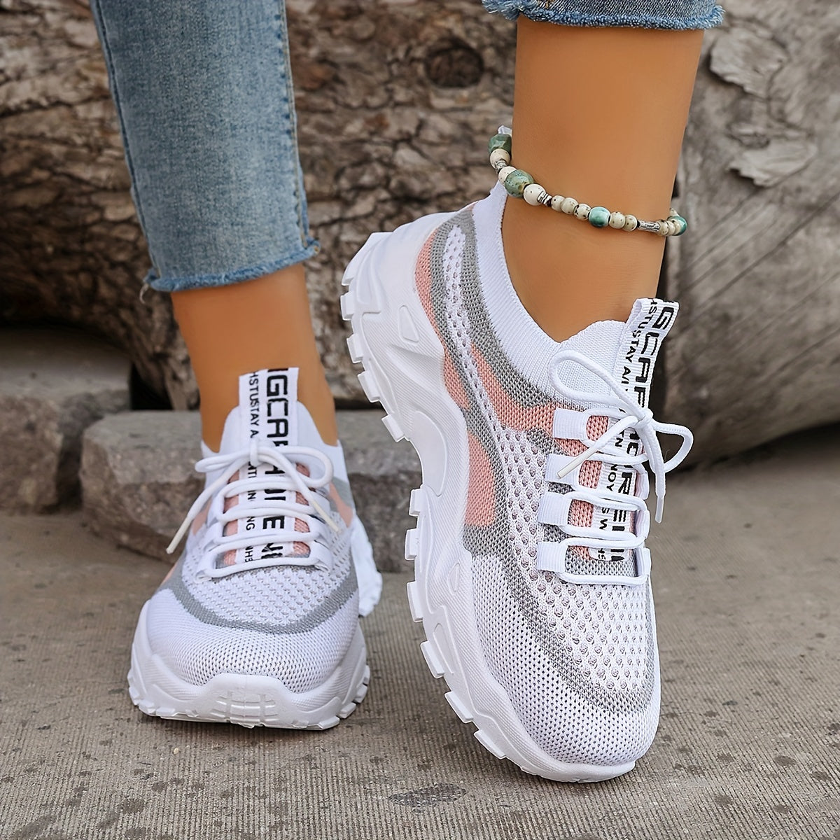 Women's lace-up sneakers with non-slip outsole and padded collar, rear view