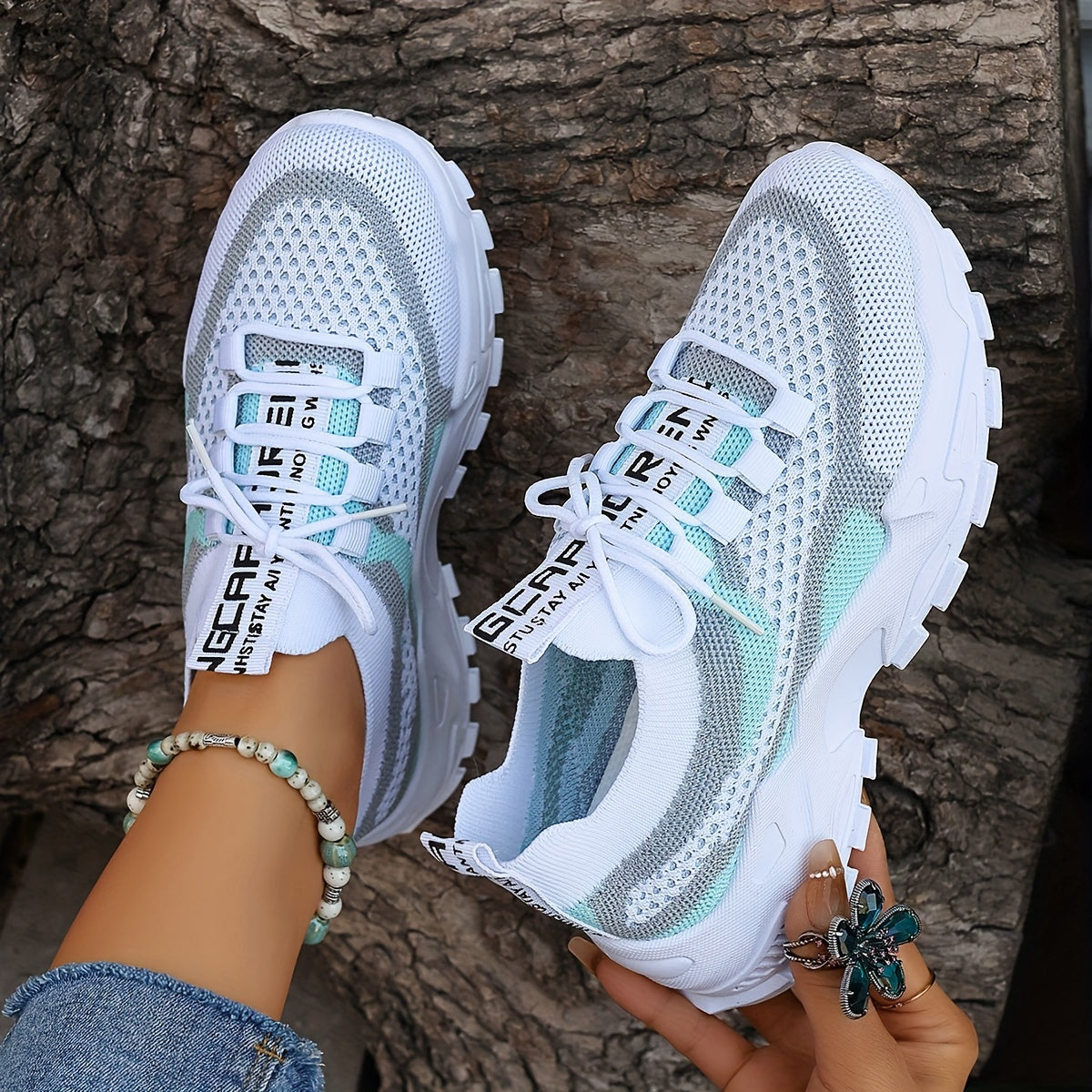 Lightweight non-slip outsole of women's everyday sneakers, bottom view