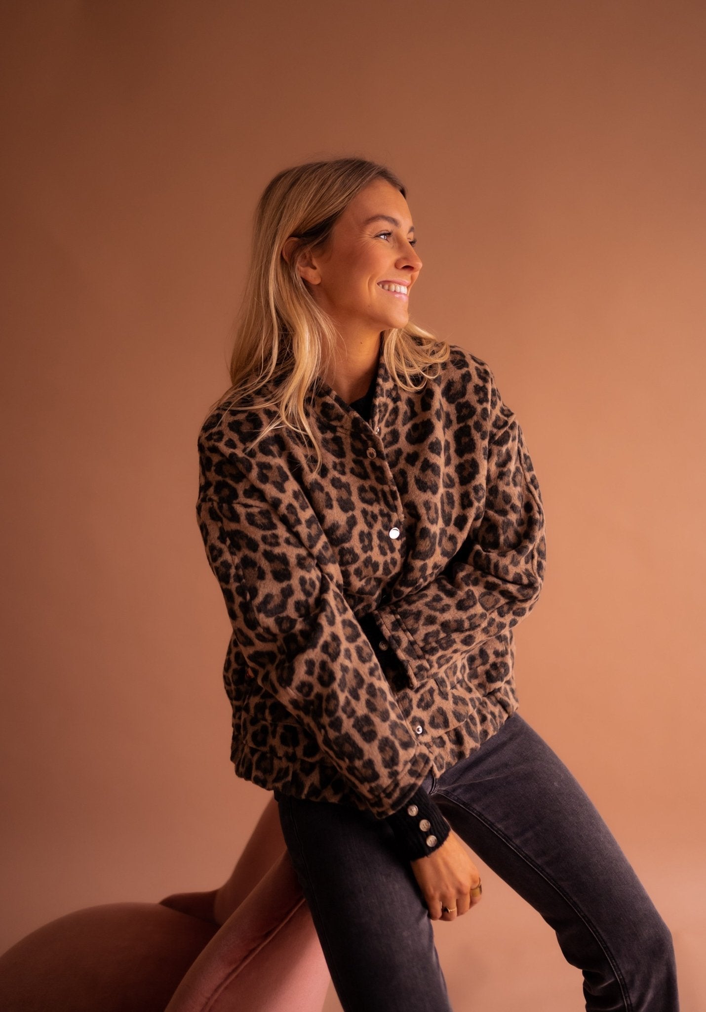 Women's leopard print jacket styled for casual everyday wear