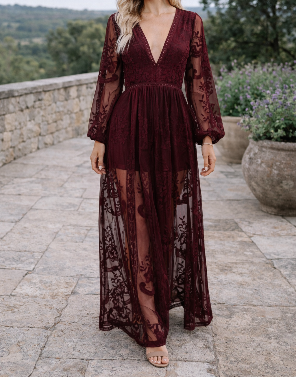 Elegant V neck maxi dress for special occasions